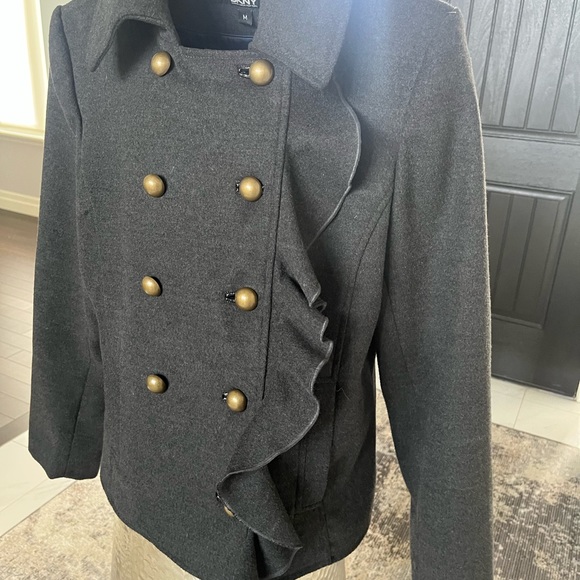 dkny dark grey flannel updated pea jacket coat size medium classy and mod🖤🩶 - Picture 15 of 17